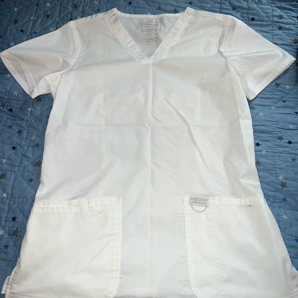 White Cherokee Workwear Revolution Women’s V-Neck Scrub Top Shirt